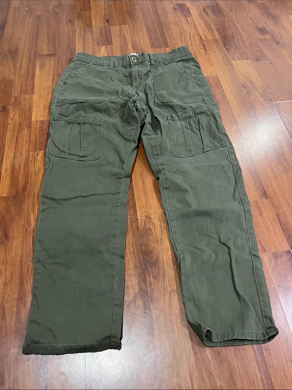 Women's Olive Green Utility Trousers with Front Patch Pockets
